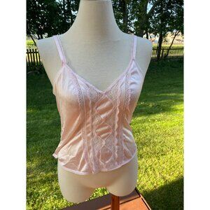 Vintage Lovable Pink Satin & Lace 36 Camisole USA Sexy Rockabilly Top V Neck